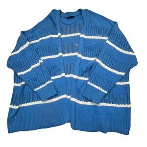 Lane Bryant Open Knit Cardigan Blue White Striped Lightweight Sweater 26/28